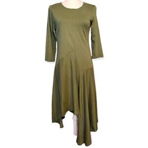 Nota Batida Italy Cotton Modal Asymmetric Lagenlook Olive Dress S